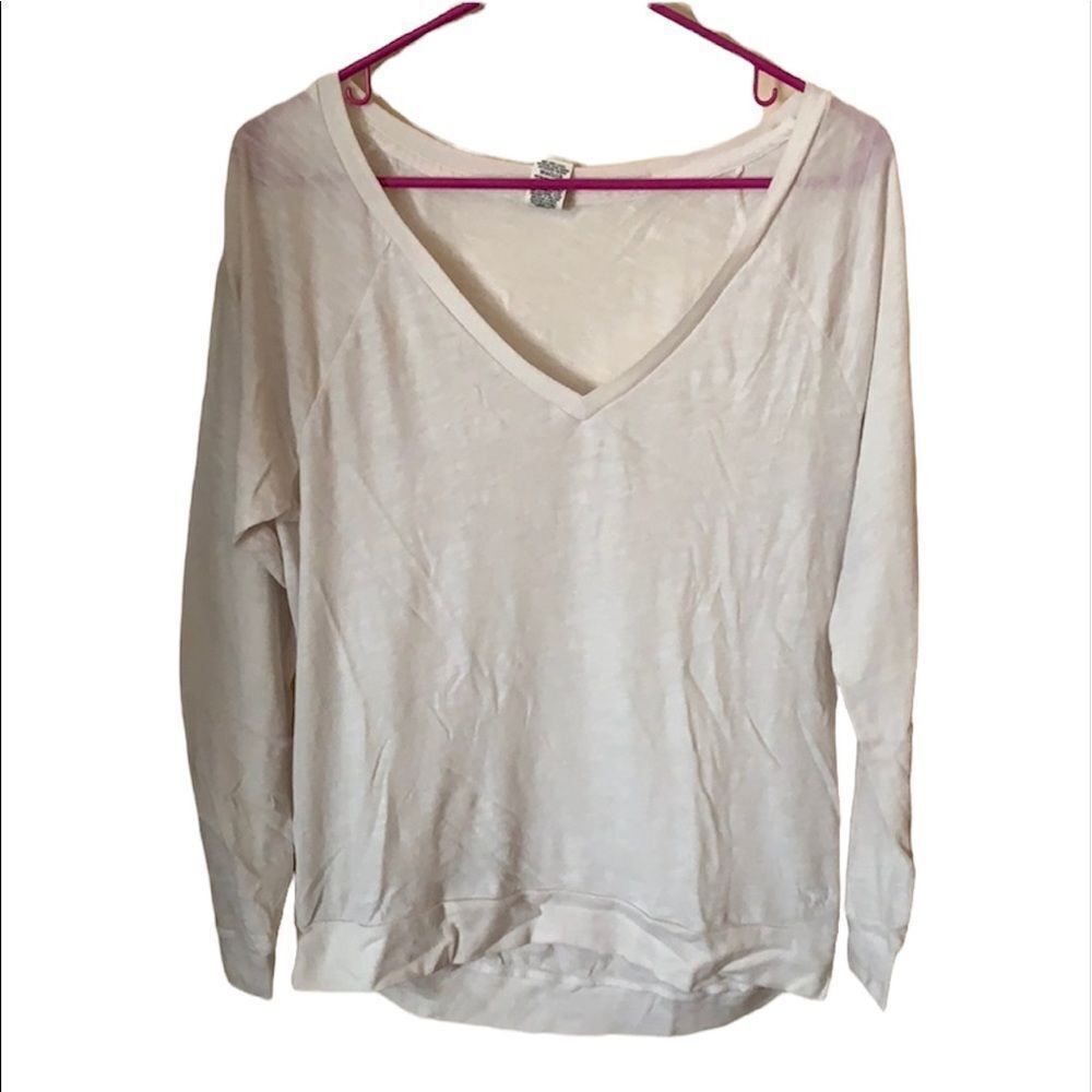 PINK long sleeve over sized white tee XS